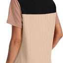 WIHOLL Womens Fashion 2026 Color Block Shirts Short Sleeve Crewneck Knitted Spring Summer Tops Casual Trendy (Beige, XXL)