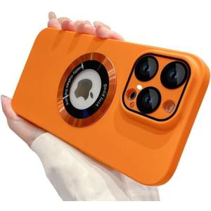 Magnetic Series Designed for iPhone Case,[Compatible with MagSafe][Military Drop&Full Body Protection],Luxury Matte Logo View Shockproof Cover (Orange,iPhone 16 Pro Max)