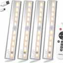 LDOPTO Under Cabinet Lights Wireless 4 Pack, Rechargeable Battery Operated Lights with Remote, Dimmable Led Closet Lights, Under Counter Lights Stick-on Touch Night Light for Kitchen, 3 Colors