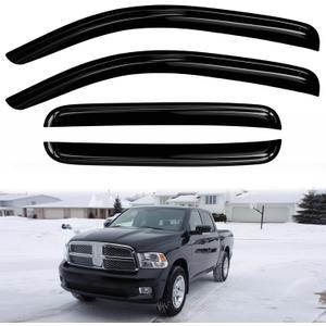4PC Rain Guards for 09-18 Ram 1500 Crew Mega Cab Window Visors for 2010-2025 Ram 2500 3500 Deflectors Sun Shades Vent Tape On Out Channel w/ 4 Full-Size Doors
