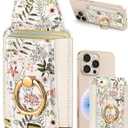 Shorogyt Compatible with Magsafe Wallet with Grip Magnetic Card Holder - Cute Phone Wallets with Ring Stand for iPhone 17/16/15/14/13/12 Series for Women Girls Flowers Design, Fit 7 Cards