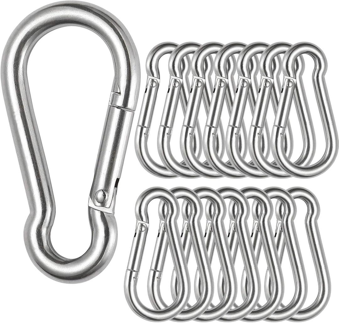 15 Pack Stainless Steel 1/4 in Spring Snap Hooks M6 x 2-3/8 inch Key Carabiner Clip Heavy Duty Non Locking Carabiner Keychain Quick Links Hammocks Hooks for Camping Hiking Swing Pet Leash