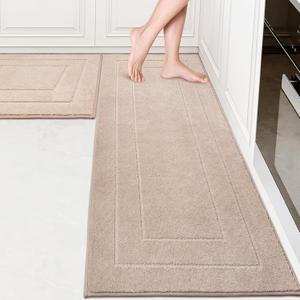 PURRUGS Machine Washable Kitchen Rug Set [2 PCS] (24" x 35.5"+ 24" x 59"), Non-Slip/Skid Kitchen Runner Rugs & Floor Mats, Super Absorbent Soft Standing Mats for Kitchen, Laundry & Sink, Beige