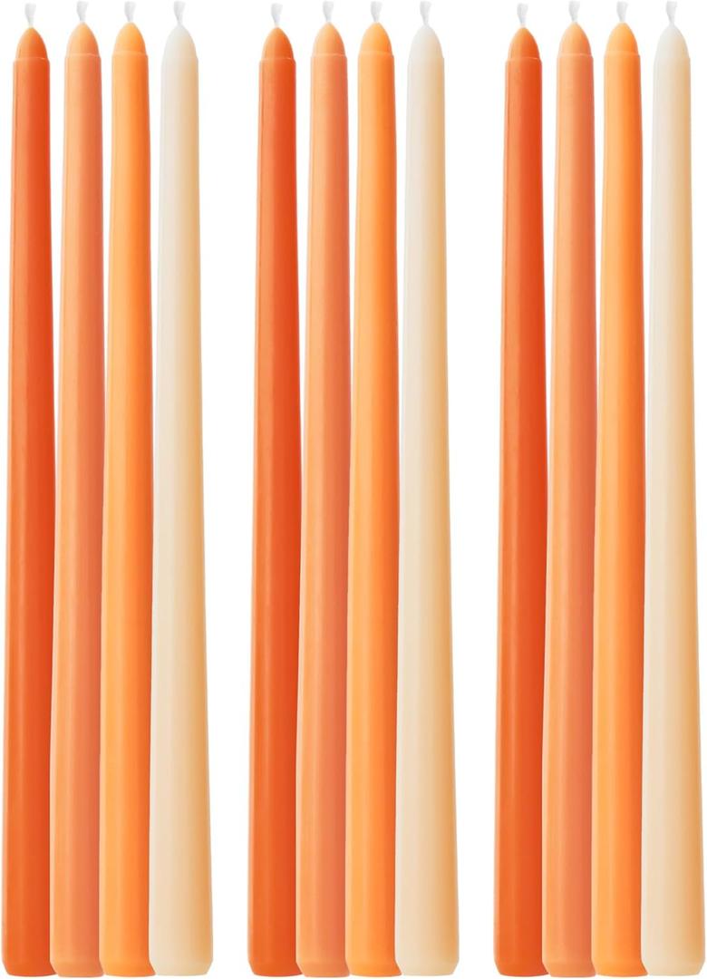 Viyffo 12 Inch Orange Taper Candles Set of 12 Unscented Smokeless Long Tall Tapered Candle for Candlesticks Sticks Wedding Advent Home Decor Dinner Christmas