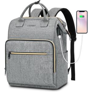 Ytonet Backpack for Women, 15.6 Inch Bookbag for Women Laptop Bookbag, Wide Open Anti-Theft Teacher Backpack College School Work Nurse Bag, Water Resistant Business Computer Bag, Grey