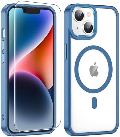 Redpepper for iPhone 14 Case,[Compatible with Magsafe][Anti-Yellowing] with Screen Protector,Slim Thin 10 FT Shockproof Phone Case 6.1 inch-Blue, Set of 3