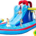 JOYLDIAS Inflatable Bounce House, Water Slide Bouncer Playhouse Castle w/Splash Pool, Climbing Wall, Basketball Hoop & Carry Bag, 480W Air Blower for Kids Backyard Indoor Outdoor Use, Free Water Gun