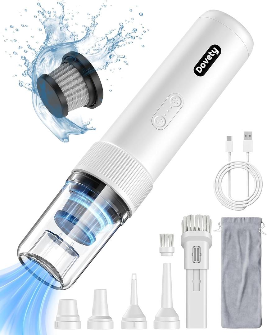Cordless Handheld Car Vacuum Cleaner - 21000PA 5-in-1 Portable Vacuum with LED Light & HEPA Filter, Up to 40 Mins Runtime Small Hand Held Cleaner for Car Detailing, Pet Hair, Home, Office (White 1 Pack)