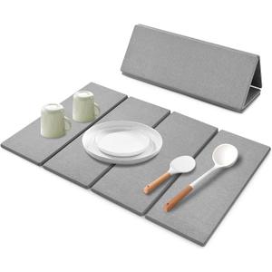 Large Stone Dish Drying Mat for Kitchen Counter, Dish Drying Mat, Fast Water-Absorbing, Diatomaceous Earth Non-Slip Stone Mat, Multi-Purpose Foldable Dish Drying Stone Mat, 24"(L)×16"(W)