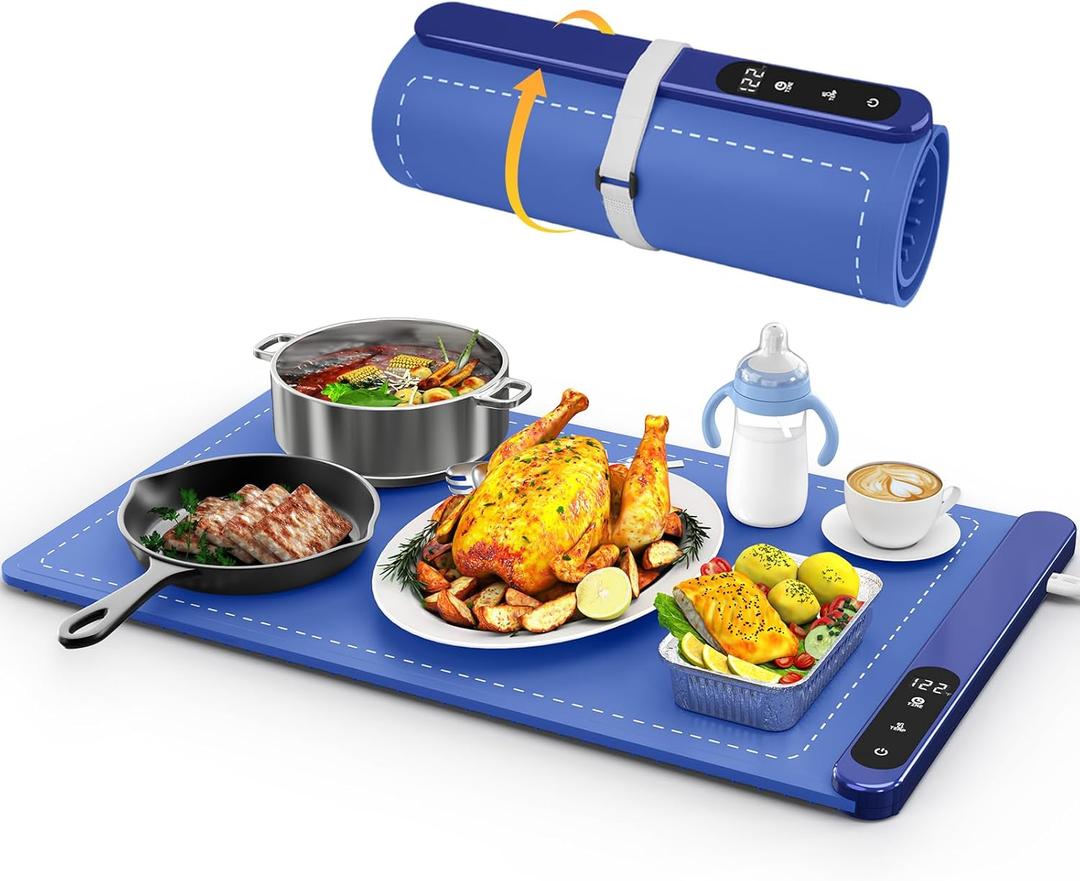 Food Warming Mat, Graphene Heating Warming Mat for Food, Portable Electric Warming Tray for Parties Buffet with 6 Hours Timer Setting, Roll Up Food Warmer Mat (15.4"D x 14.4"W)
