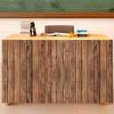 6FT Brown Wood Table Skirt Teacher Desk Skirt Classroom Table Cover for Back to School Decor Classroom Tables Cloths for First Day of School Supplies Office Bookcase Cabinet Decorations