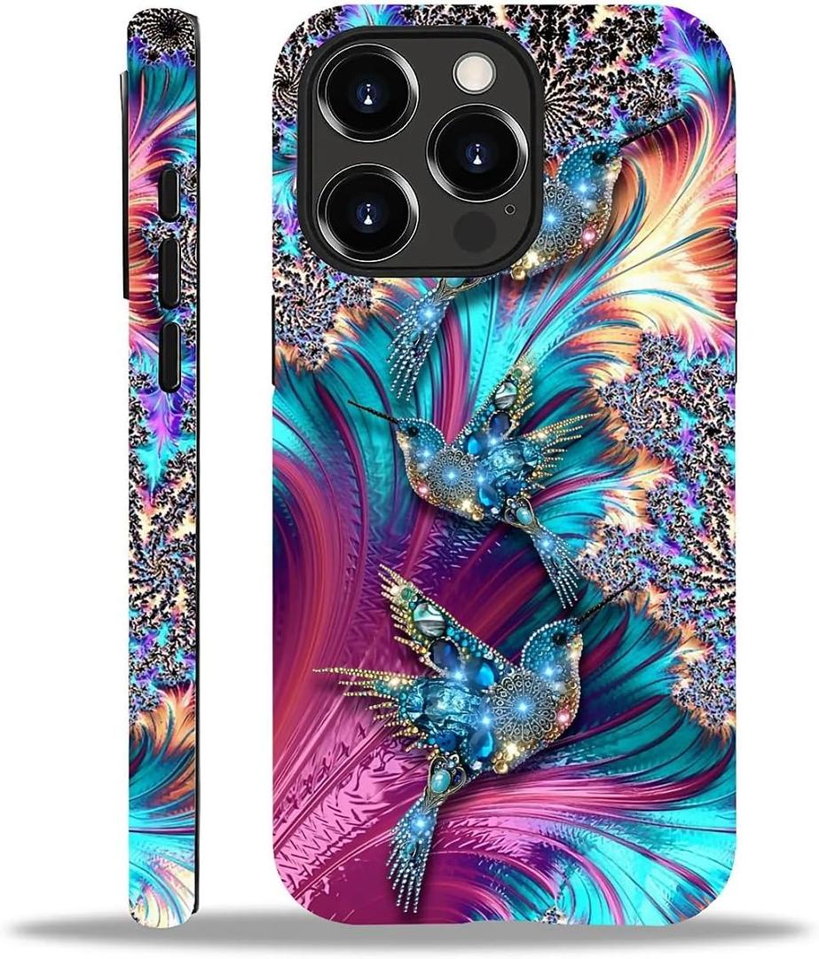 for iPhone 15 Pro Case with 2-in-1 Glossy All Inclusive Anti Fall Double layer Protection Soft TPU+PC Back Pattern Case Compatible with iPhone 15 Pro 6.1inch for Women Diamond Bird