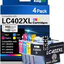 Kingjet LC402XL LC402 Ink Cartridges 4 Pack Replacement for Brother LC402XL Ink Cartridges Compatible with Brother Printer MFC-J6540DW MFC-J5340DW MFC-J6540 MFC-J6740DW MFC-J6940DW J5340 J6540, BKCMY