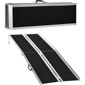 Portable Wheelchair Ramp 8FT, Folding & Wheelchair Ramps for Home Steps, Aluminum Threshold Ramp for Doorway, Front Porch, Entry, 600 Lbs Capacity (Black, 8ft)
