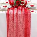 Newwiee 3 Pcs 120 Inch Red Gold Gauze Table Runner Thick Glitter Metallic Foil Sheer Chiffon Tulle Party Table Decor Centerpiece for Dining Wedding Anniversary Holiday Party