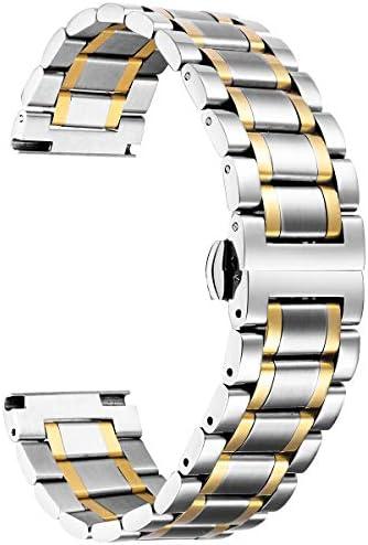 BINLUN Stainless Steel Watch Bands 12mm-24mm Universal Metal Replacement Watch Straps SmartWatch Bracelets Links Straight & Curved Ends Men Women 6 Colors(Silver-Gold,16mm)