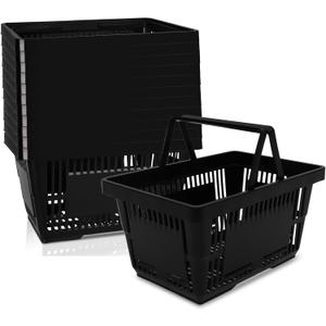12 x 12PCS Shopping Baskets with Handles, 21L Durable Plastic Shopping Cart, Portable Grocery Basket for Supermarket Retail Shop Book Store Laundry, Black