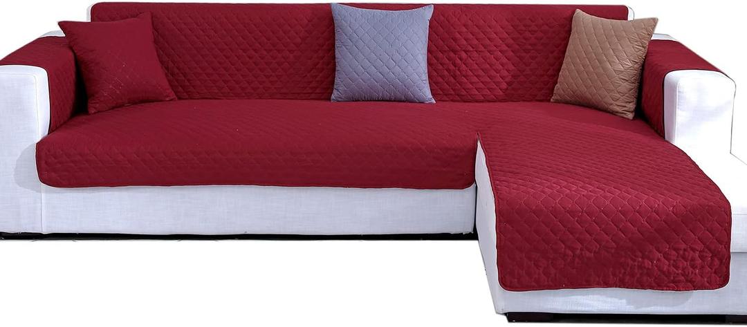 Double Side L Shape Couch Cover Sectional Sofa Covers Set Chaise Couch Cover Slip Covers for Sofas Couches Sectional Furniture Protector Cover (Medium,Red)