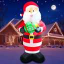 10FT Santa Claus Christmas Inflatable Decorations Blow Up Giant Santa Snowflake Ball Indoor Outdoor Decor Lights for Party Holiday Xmas Lawn Outside Patio Yard Garden Home Ornaments