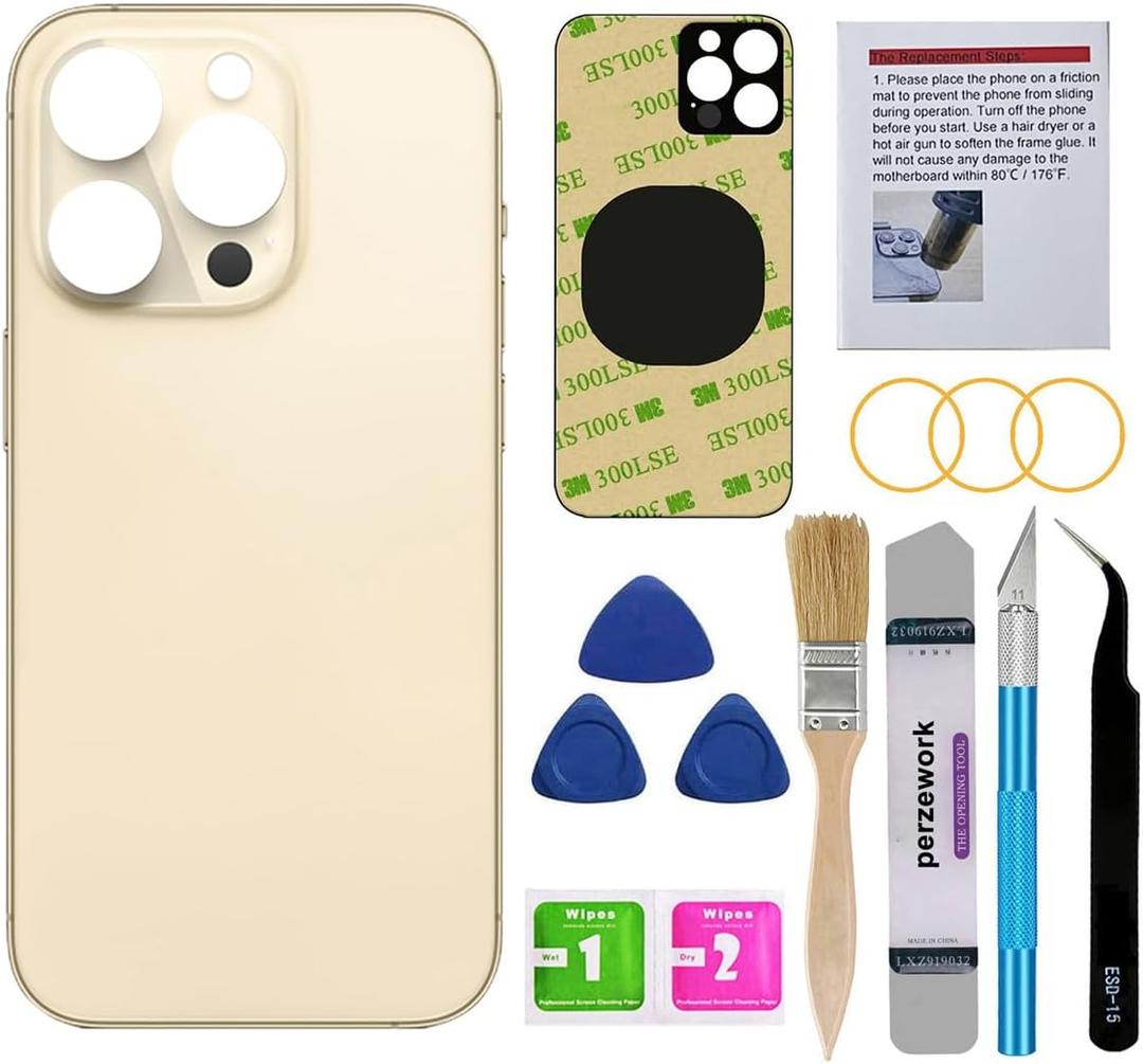 OEM Rear Back Glass Replacement for iPhone 14 Pro Max 6.7 inches with Reparing Toolkit and Pre-Installed Adhesive (Gold) (Gold)