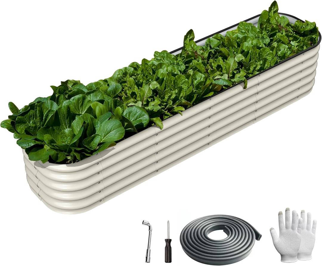 821.5 ft Galvanized 0.7mm Thickness Steel Raised Garden Bed, Modular Planter for Gardening, Vegetables Bed, Flowers Bed,17" Tall Metal Raised Garden Beds Outdoor-Pearl White.