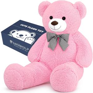 Giant Pink Teddy Bear 47" Stuffed Animals Plush Toy, 4 Feet Cute Life Size Big Soft Bear for Boy Girl Birthday Valentine Mother's Day, 120CM, 5LBs