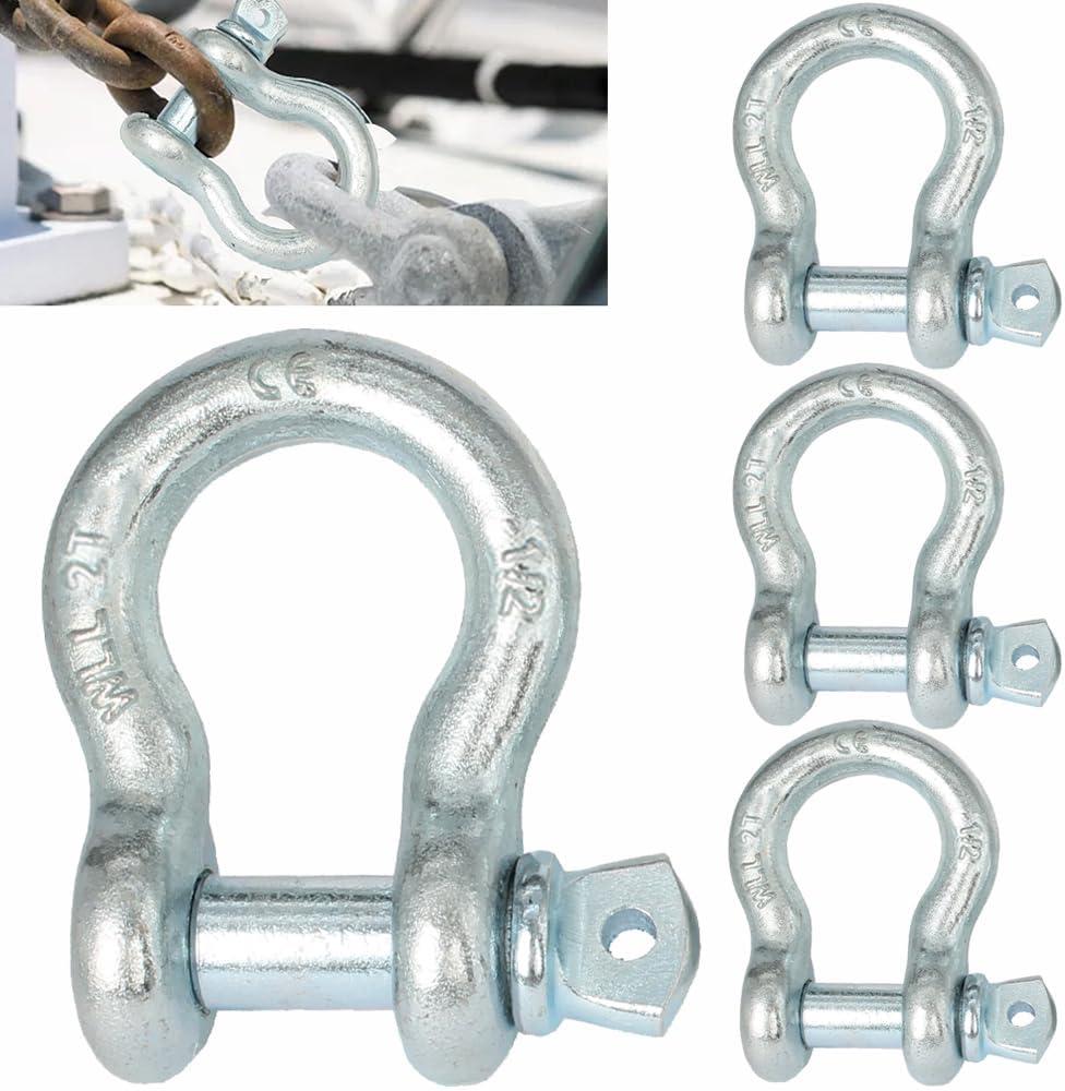 WANLIAN D Ring Shackles,1/2Inch,Silvery, Heavy Duty Forged with 2 Ton Capacity(1/2"-4 Pack)