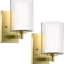 Bathroom Wall Sconces Set of 2 Gold Double Clear Glass Shade Modern Vanity Lights Indoor Farmhouse Wall Light for Bedroom Living Room Hallway Bulb E26 Base (Bulbs Not Included)
