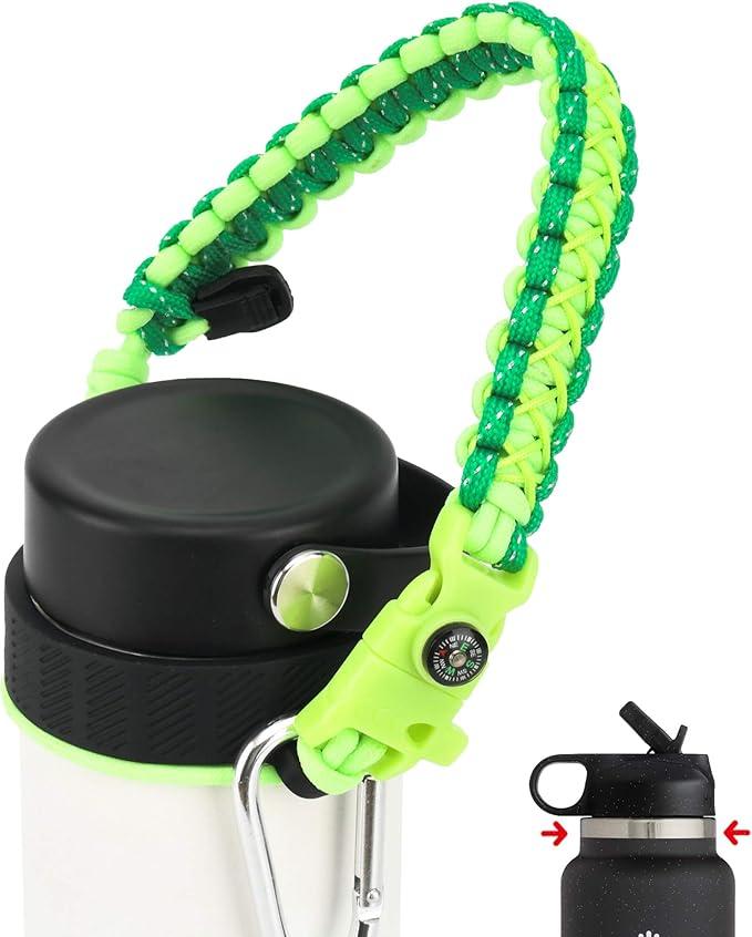 2.0 Paracord Handle for Hydroflask 2.0 Wide & Standard Mouth Water Bottles Strap Carrier with New Safety Ring Holder, 12oz - 64oz