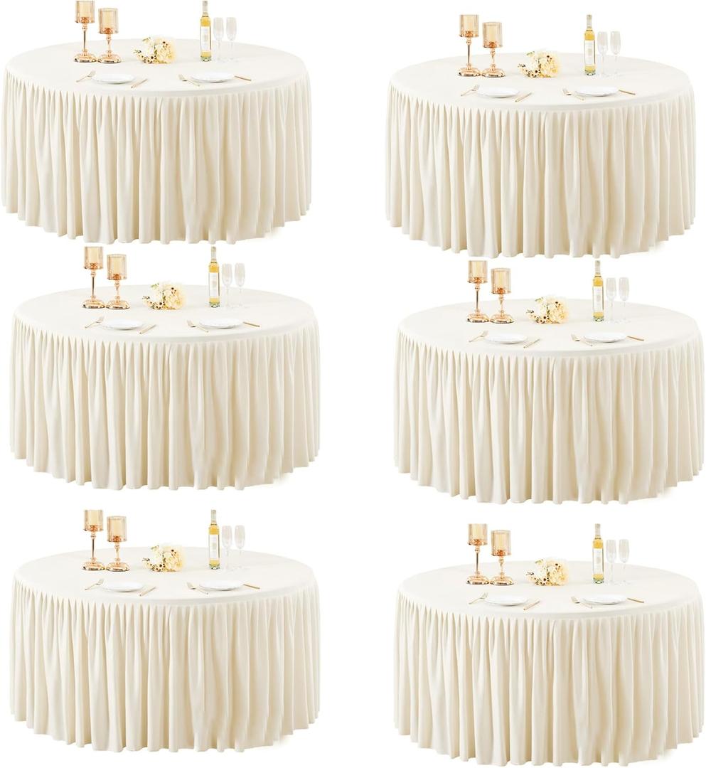 60Inch Ivory Round Tablecloth,6 Pack Wrinkle Resistant 5ft Spandex Tablecloth,Washable Stretchy Polyester Table Cloth Round Cover for Dining Table,Wedding,Reception Banquet, Birthday Party, Buffet