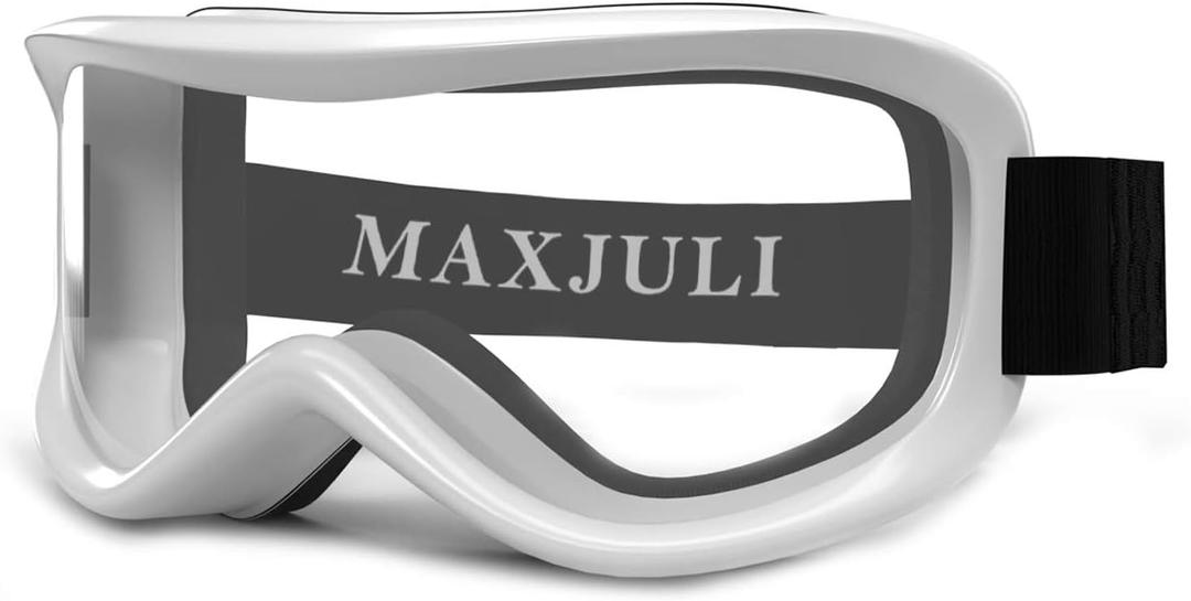 MAXJULI Kids Ski Goggles - Helmet Compatible Snow Goggles for Baby &Toddler with 100% UV Protection Age 0-4 4301 (White Frame Clear Lens (Vlt 92.7%))