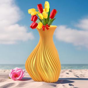 3D Printed Twisted Striped Love-Shaped Vase - Fun Quirky Decorative Vase for Home or Office - Unique Gift for Any Occasion (LightGold, 7.2 Inch)
