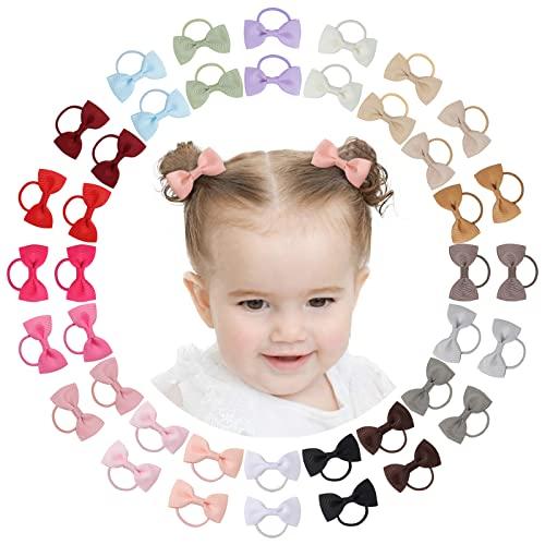 40PCS 2 Inches Baby Girls Hair Bows Ties Mini Boutique Elastic Hair Rubber Ribbon Hair Band Accessories for Kids Toddlers Infants (1-40 PCS - Dark color set)