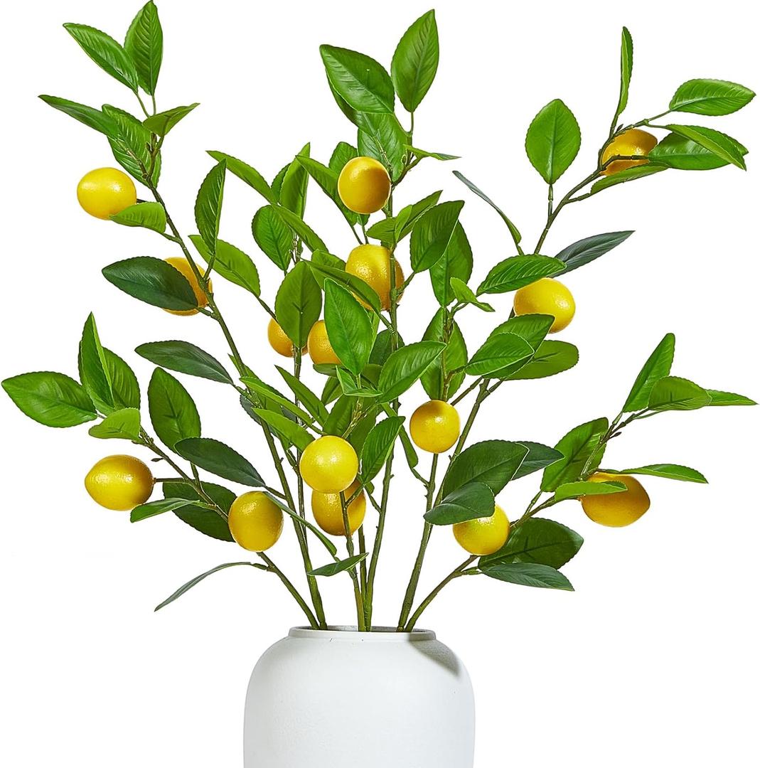 Heleze 36 Inch Artificial Lemon Branches for Vases Greenery Stems with Faux Fruits Realistic Lifelike Fake Lemon Tree Branch for Home, Dining Table, Kitchen Decor