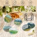 Van Gogh Painting Style Coasters Set of 6 with Holder and Cork Base-4in Absorbent Ceramics Art Coaster for Tabletop Protection Drink Coasters-Coffee Table,Home Decor-Housewarming Gifts for New Home