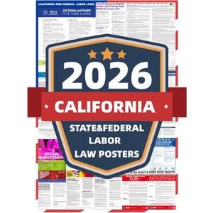 2026 California State and Federal Labor Laws Poster - English Version - OSHA Workplace Compliant - UV Waterproof Laminated 24" x 36" - Mandatory Regulations Posting for Employees