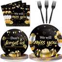 96pcs We Will Miss You Party Paper Plates Napkins Farewell Party Decoration Going Away Party Disposable Dinner Tableware Gold Black Goodbye Party Supplies Graduation Leaving Retirement Party 24 Guests