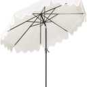 Tempera 9FT Scalloped Tassel Patio Umbrella, Outdoor Market Umbrellas with 8 Sturdy Ribs with Crank & Pust Button Tilt,Fade Resistant Canopy (Beige-Tassles)