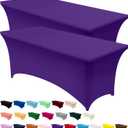 Utopia Kitchen Spandex Tablecloth 2 Pack [6FT, Purple] Tight, Fitted, Washable and Wrinkle Resistant Stretch Table Cloth Rectangle Cover for Trade Show, Weddings & Parties [72Lx30Wx30H Inch]