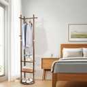 Wood Coat Rack Freestanding Rotary Coat tree with 3 Shelves and 5 Hooks