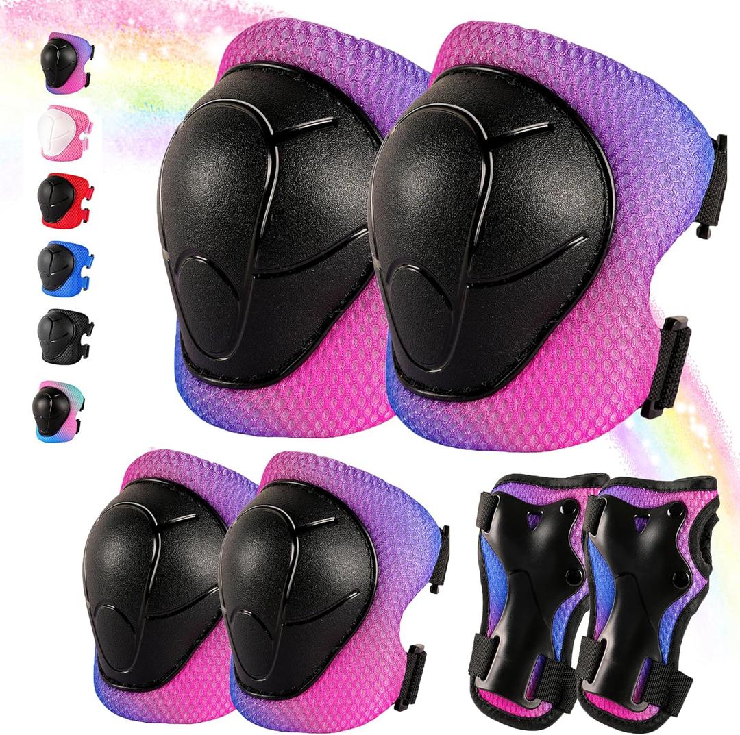 Knee Pads for Kids 3-14 Years Toddler Knee and Elbow Pads with Wrist Guards 3 in 1 for Bicycle Scooter Roller Skates Skateboarding (Medium, Purplepinkblue)
