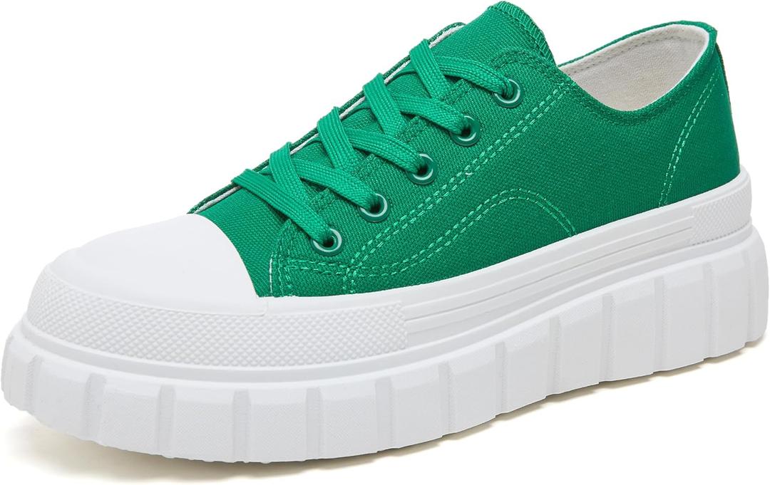 yageyan Women's Platform Sneakers Canvas Shoes for Women White Low Top Classic Casual Tennis Shoes(Green, 10)
