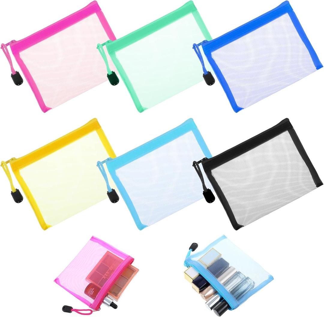 6pcs Mesh Bags with Zipper Nylon Makeup Cosmetic Bag Pouches Mini Zipper Mesh Bags Travel Organizer Case For Purse Travel Toiletry Bag For Toiletry Coin Lipstick Key Card Office Supplies Multicolor
