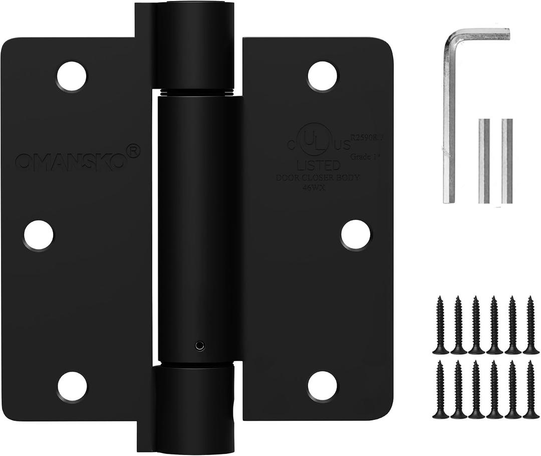 2 Pack Self Closing Door Hinges 3.5 inch Matte Black Door Hinges Spring Loaded Auto Close Hinges 1.4'' Radius Corners Adjustable Tension for Interior Door 3 1/2 Auto Self-Closing Hinge