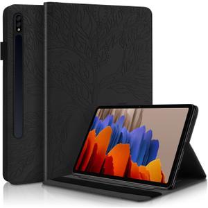 Case for Galaxy Tab S8 Plus/S7 FE/S7 Plus 12.4 Inch PU Leather Cover with Card Slot Pen Holder for (SM-X610/X616B/X800/X806/T730/T736B/T970/T975)- Black