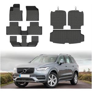 Mixsuper Floor Mat & Cargo Liner for Volvo XC90 7 Seat 2016-2026(Only for PHEV & Hybrid),All Weather TPE Rubber Floor Liners Protection for XC90 Accessories,Full Set Anti-Slip Car Mats,Black
