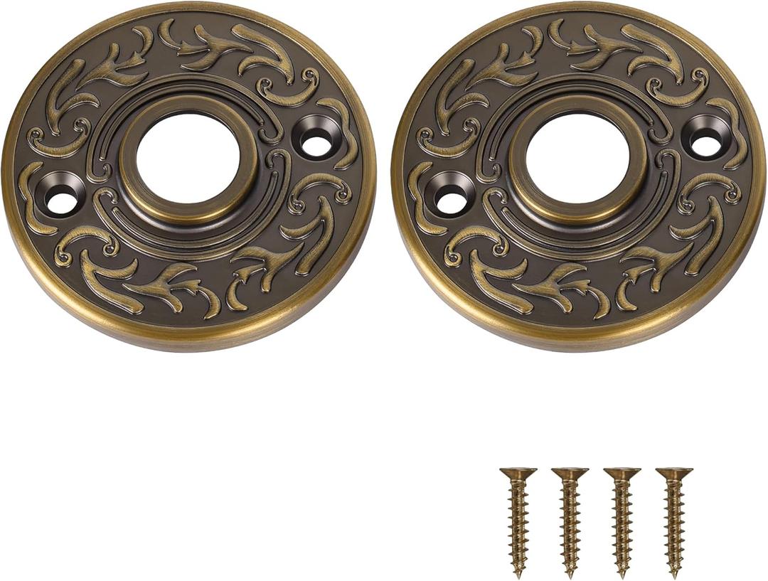2 Pack Round Door Knob Rosette Plates for Trim Lock, Old Style Mortise Door Knob Backplate Replacement, Antique Brass Knob Plates for Cabinet