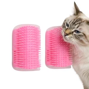 Cat Self Groomer  Wall Corner Grooming Brushes for Cats and Small Pets  Soft Silicone Massage Brush for Shedding Control and Face Rubbing (Pink)