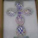 QFkris 9'' Tall Colorful Crystal Cross Standing Grid Modern Cross Figurine Glass Craft Memorial Gifts Christian Decor