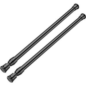 MEXAU Black Tension Curtain Rod 16.5-28 inch Spring Tension Rod Adjustable Spring Rod Extendable Tension Rod for Kitchen, Bathroom, Window, Bookshelf